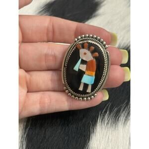 Zuni Native American Sterling Pin Pendant Kokopelli Turquoise Coral Bev Estate